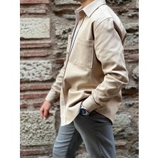 Oversize Gabardin Pamuklu Hediye Kutulu Erkek Gömlek Ceket (Code: H.9942 Lux Gabardin) - Bej