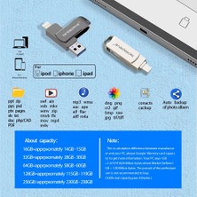 Laula İphone Uyumlu USB 128 Gb / 64 Gb Lightning ve Usb 3.0 Flash Bellek   Otg Çift Giriş Hızlı Premium (MicroDrive)