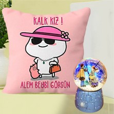 Md Kalk Kız Alem Beybi Görsün Yastık & Kış Masalı Işıklı Müzikli Kar Küresi