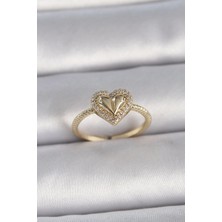 Clariss Pirinç Gold Renk Ayarlanabilir Zirkon Taşlı Kalp Model Kadın Yüzük