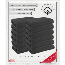 12'li Gri %100 Pamuk Havlu Yüz ve Fitness Havlu Seti - Hassas Ciltlere Özel 50*90 CM