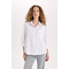 DeFacto Oversize Geniş Kalıp Poplin Uzun Kollu Gömlek E2294AXNS