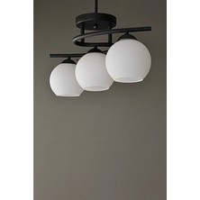 Mediterian Fuji Modern Dekoratif Siyah Renk Beyaz Camlı Salon - Mutfak - Yatak Odası 3 Lü Avize