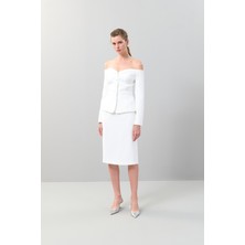 Madonna Yaka Belden Oturtmalı Ceket Beyaz K2516035_002