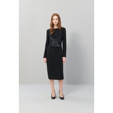 Bağlama Detaylı Dokuma Midi Boy Elbise Siyah K2511511_001