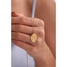 Gianfranco Kadın Sarı H Harfli Nostaljik Oval Kolye