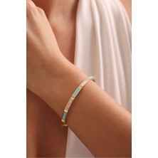 Gianfranco Mavi Turkuaz & Beyaz Sedef Mineli Rectang Bilezik