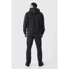Siyah  Kanguru Cepli Kapüşonlu Oversize Sweatshirt