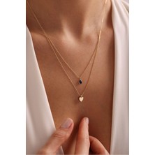 Gianfranco Lacivert Damla Taşlı Çift Sıra Kalp Kolye