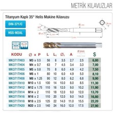 Maier M20X2,5 Helis Makina Kılavuzu HSS-M2AL Titanyum Kaplı Standart DIN-371/C MK371TH20