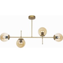 Mediterian Şık Gold Bal Camlı Modern Tavan ve 4’lü Avize Seti, 60x15 cm