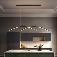 Mediterian Modern siyah yemek masası ve beyaz led avize takımı, şık ve dayanıklı metal tasarım.