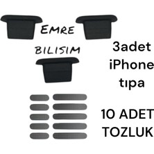 Emre Bilişim Apple iPhone Uyumlu Toz ve Kir Önleyici Tıpa Slikon 3 Adet Siyah Tıpa 10 Adet Tozluk