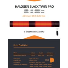 Halogen Black Twin Pro 1500 1500=3000 Watt Kumandalı Dış Mekan Isıtıcı.cafe Teras Balkon