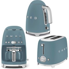 Smeg 50's Style Storm Blue Kettle-1x2 Ekmek Kızartma Makinesi ve Filtre Kahve Makine Seti