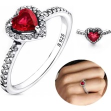 Hector Co Jewellery Işıltılı Kırmızı Yüksek Taşlı Kalp Yüzük Tarz