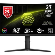 MSI 27" MAG 275CQRF QD E2 2560x1440 (WQHD) 16:9 CURVE 1500R RAPID VA 180HZ 0.5MS GTG FREESYNC SIYAH GAMING MONITOR