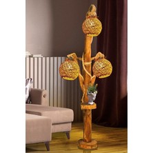 Mediterian Doğal ahşap lambader, demonte, Halikarnas serisi, 140 cm ve üzeri yükseklik, sehpalı