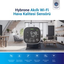 Hybrone Akıllı Wi-Fi Hava Kalitesi Sensörü, Karbondioksit Göstergesi, Sıcaklık ve Nem Ölçer, Uygulama ile Anında Bildirim, 10 Yıl Pil Ömrü