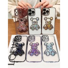 3gen Case Apple iPhone 14 Pro Max Uyumlu 3D Sevimli Ayıcık Hareketli Sulu Yıldızlar Temalı Lens Korumalı Lazer Kılıf