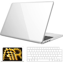 Novstrap Apple Macbook Air M3 Çip 13.6 Inç A3113 ile Uyumlu Parlak Kılıf + Şeffaf Klavye Kılıfı+Film