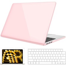 Novstrap Apple Macbook Air M3 Çip 13.6 Inç A3113 ile Uyumlu Parlak Kılıf + Şeffaf Klavye Kılıfı+Film