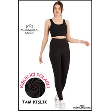 Miss Maral Büyük Beden Tayt Kadın Kışlık Içi Polarlı Siyah Yüksek Bel Toparlayıcı Tayt Curve Winter BB1024