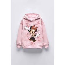 Miniko Kids Kız Çocuk Minnie Baskılı Kapüşonlu Manşetli Sweatshirt