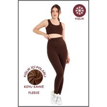 Miss Maral Büyük Beden Tayt Kadın Kışlık Içi Polarlı Koyu Kahve Yüksek Bel Toparlayıcı Tayt Curve Winter B1024