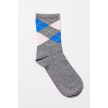 Çocuk Ekose Desenli  Soket Çorap Gri Melanj