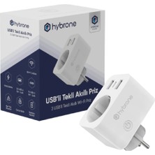 Hybrone USB ve Type-C Girişli Akım Korumalı Wi-Fi Akıllı Priz, Adaptör, 16 Amper, Enerji İzleme, Çocuk Kilidi, Uygulama ile Uzaktan Kontrol