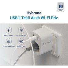 Hybrone USB ve Type-C Girişli Akım Korumalı Wi-Fi Akıllı Priz, Adaptör, 16 Amper, Enerji İzleme, Çocuk Kilidi, Uygulama ile Uzaktan Kontrol