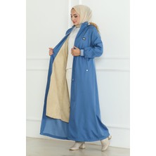 Moda Mihram Beli Bağcıklı Ribanalı Mont Mavi 19215