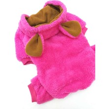 Patibör Pembe Peluş Kulaklı %100 Pamuk Kumaş Kedi Köpek Kıyafeti & Elbisesi Kapüşonlu Sweatshirt