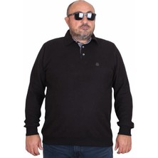 Starbattal Erkek Polo Yaka Siyah SweatShirt Uzun Kol Orijinal 24409 Büyük Beden