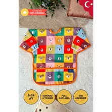 Kare Ayılar Desenli Sıvı Geçirmez Unisex Aktivite ve Mama Önlüğü 6-24 Ay