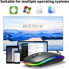 BYETECH Kablosuz Şarjlı,Bluetooth, Ultra Slim Led, 2.4 GHZ,2400 Dpı, Sessiz Tık _ Gecikmesiz, Oyuna Uygun