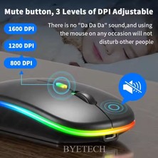 BYETECH Kablosuz Şarjlı,Bluetooth, Ultra Slim Led, 2.4 GHZ,2400 Dpı, Sessiz Tık _ Gecikmesiz, Oyuna Uygun