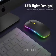 BYETECH Kablosuz Şarjlı,Bluetooth, Ultra Slim Led, 2.4 GHZ,2400 Dpı, Sessiz Tık _ Gecikmesiz, Oyuna Uygun