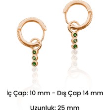 Shiny Spectra Minimalist Renkli Zirkon Taşlı Sallantılı Gümüş Küpe 925 Ayar Kırmızı Gümüş Yeşil Taş