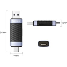 Orico Usb-A ve  Type-C Girişli Otg Telefon Destekli Sd Tf Micro Sd Kart Okuyucu