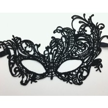 Siyah Renk Dantel Işlemeli Örgü Işlemeli Parti Maskesi Model 5