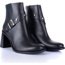 Getcho Potter Kadın Tokalı Kalın Topuklu Siyah Bot