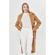 Pastelastore  Pamuk Gabardin Uzun (110CM) Astarlı Kemerli Kadın Trençkot 1111