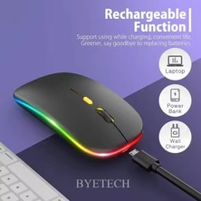 BYETECH Kablosuz Şarjlı,bluetooth, Ultra Slim Led, 2.4 GHZ,2400 Dpı, Sessiz Tık _ Gecikmesiz, Oyuna Uygun