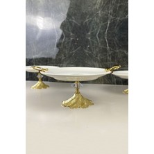 May Home Kand Metal Ayaklı Kulplu Porselen Sunumluk Servislik Tepsi