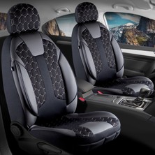 Fresh Start renault Megane 3 Uyumlu Deri Detaylı Oto Koltuk Kılıfı Ön Arka Set Cyrus Model Siyah Beyaz Fs
