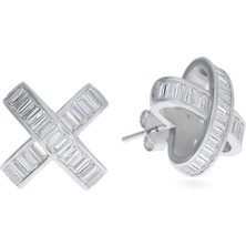 Celikchi Kadın Çarpı Model Baget Taş Detay Gümüş Küpe