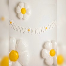 Bal10 Dünyası Beyaz Happy Bırthday Beyaz Papatya Eva Banner Seti