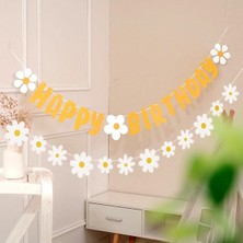 Rönesans Parti Sarı Happy Bırthday Banner ve 12'li Papatya Eva Seti